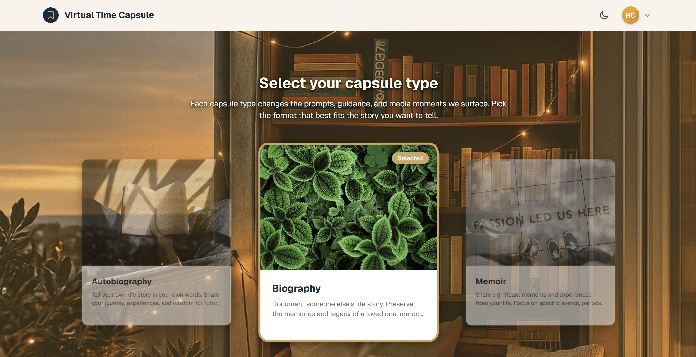 Virtual Time Capsule app screenshot